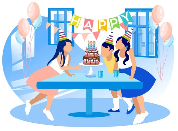 Grupo de niños celebrando feliz cumpleaños . — Vector de stock