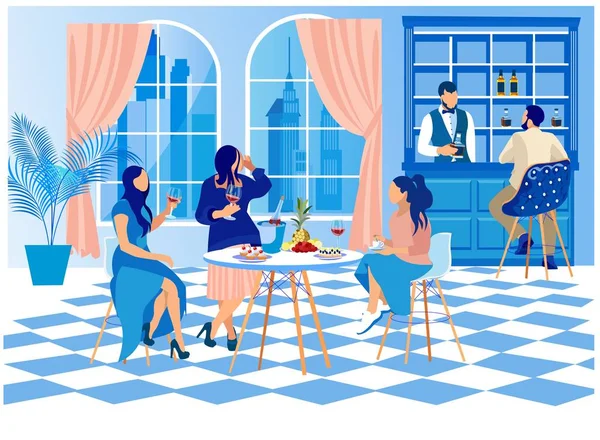 Women in elegáns ruházat ülés az asztalnál Bar — Stock Vector