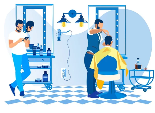 Peluquería Haciendo cliente Corte de pelo en salón Peluquería — Archivo Imágenes Vectoriales