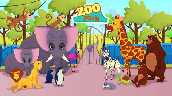 Zoo Park ζώα είδη κινούμενα σχέδια διάνυσμα σχέδιο — Διανυσματικό Αρχείο