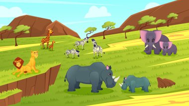 Afrika Savanna Karikatür Vektör Vahşi Hayvanlar