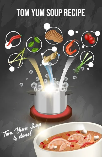 Receta de sopa de Tom Yum Banner culinario, folleto — Vector de stock
