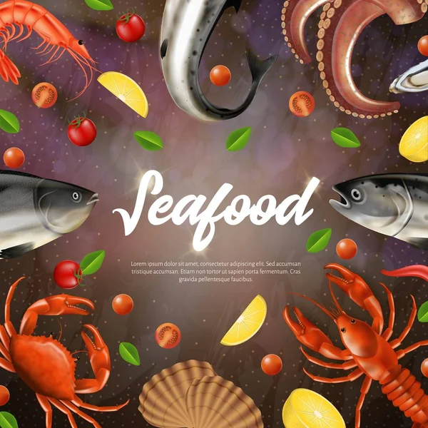 Bandiera quadrata di frutti di mare con spazio di copia, menu, volantino — Vettoriale Stock