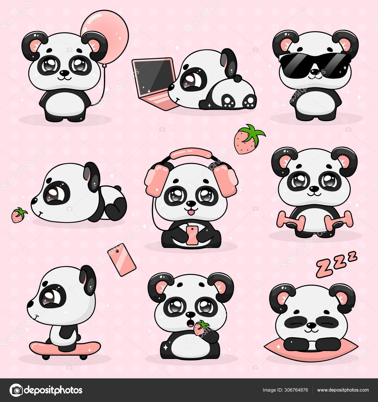 Set Kawaii Crazy Panda, Vector Stock Vector by ©unitone.vector.gmail.com #306764876