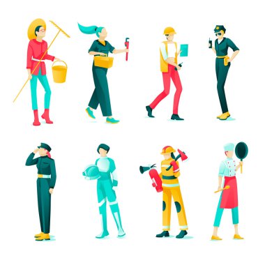 Banner Collection Kadın Meslekleri Karikatür Düz.