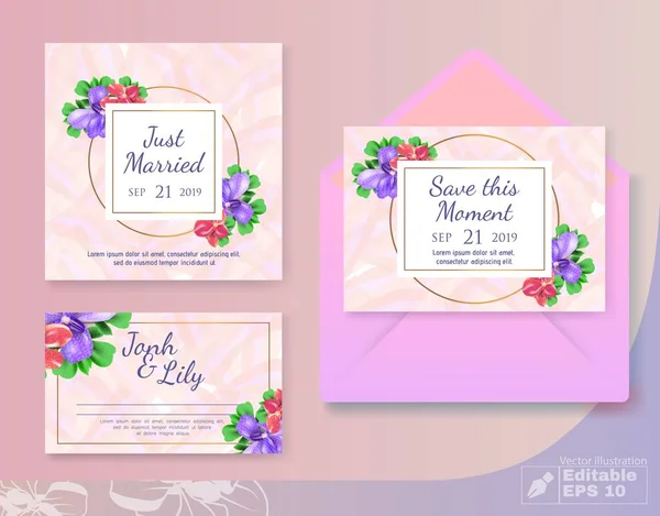 Romantisches Hochzeitsset mit Grußkarten und Cover — Stockvektor