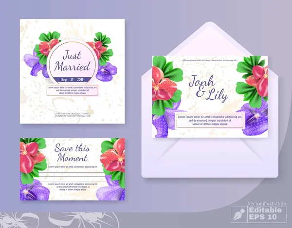 Hochzeitskarten Set mit Anemonenblumen Dekoration — Stockvektor