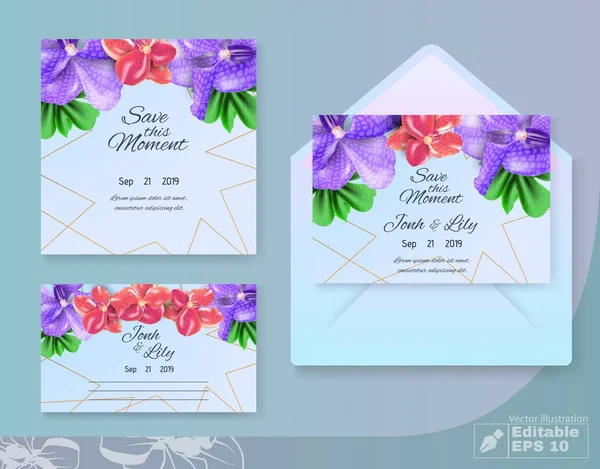 Speichern Sie diesen Moment Hochzeitsset mit floralem Design — Stockvektor