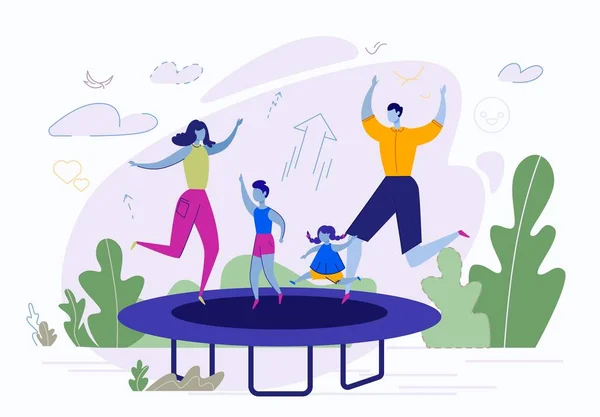 Activités de plein air en famille, saut sur trampoline . — Image vectorielle