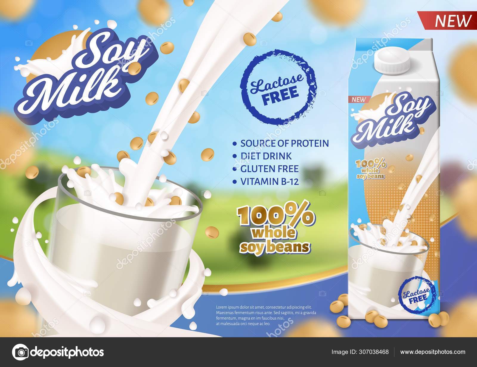 Soy Milk Horizontal Banner, Natural Diet Drink Stock Vector Image by