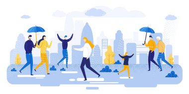 Bilgilendirme AfişI İnsanlar Yağmur Düz Yürüyüş.