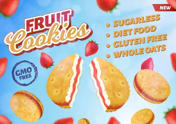 Gluténmentes gyümölcs sütik pékség vízszintes banner — Stock Vector