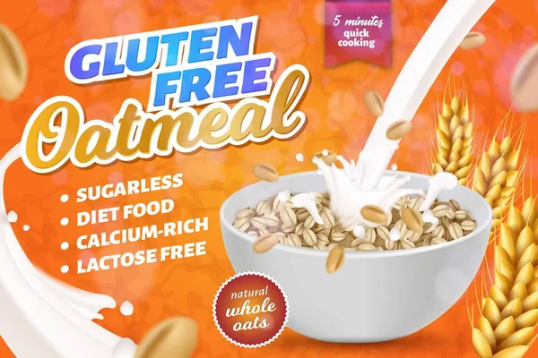 Gluten, Lactose Free Oatmeal Horizontal Banner — Stock Vector