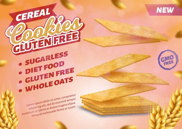 Gluténmentes gabona cookie-k horizontális reklám banner, — Stock Vector