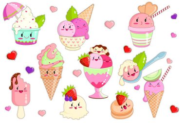 Waffle Koniler Kawaii Dondurma, Çanak, Kaşık.