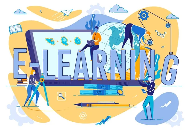 Training Young People Gain Knowledge from Internet — Stock Vector