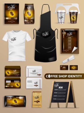 Gerçekçi Marka seti ile Coffee Shop Kimlik.