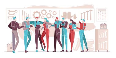 Oto Oto Mekaniği Birlikte Ayakta ve Konuşma.