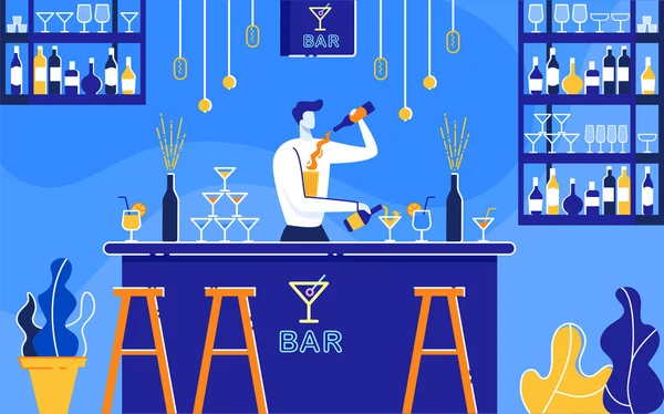 Barman Préparation de cocktails alcoolisés au Bar Flat . — Image vectorielle