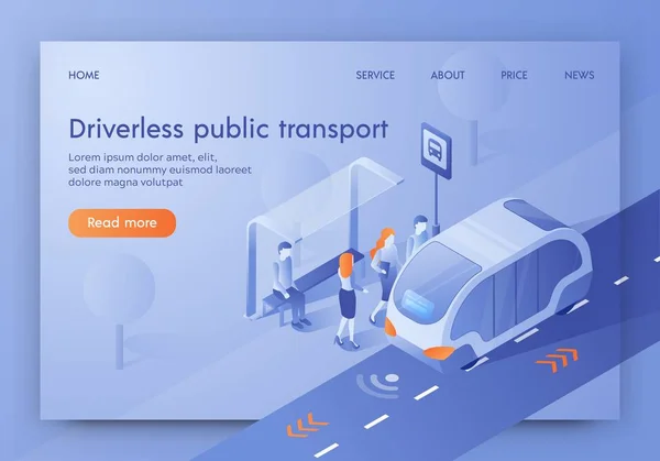 Driverless openbaar vervoer banner, onbemande bus — Stockvector