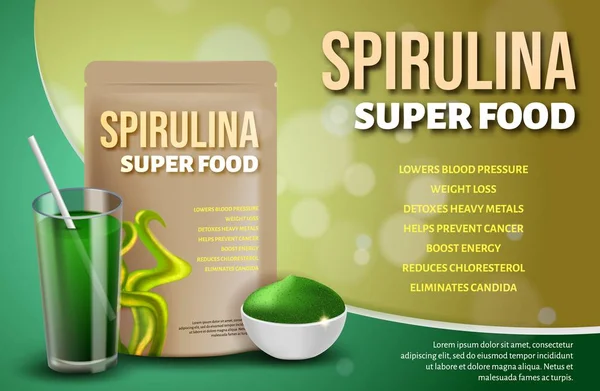 Boisson en poudre d'algue Superfood Spiruline bouteille 3D — Image vectorielle