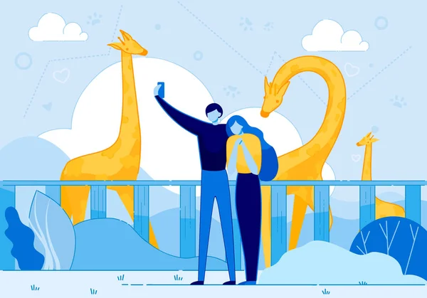 Giraffe Long Neck at Zoo Cell Couple Take Picture — Stock Illustration Giraffe Long Neck at Zoo Cell Couple Take Picture Royalty Free Stock Illustrations
