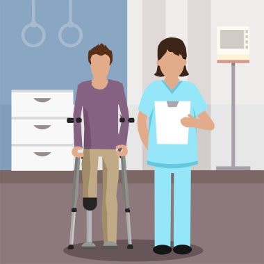 Rehabilitasyon Merkezinde Yassı Doktor ve Hasta