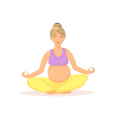 Hamile Kadın Meditasyon Karikatür İllüstrasyon