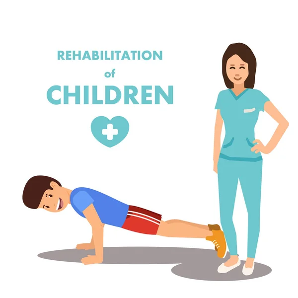Fiziksel Gelişim ve Rehabilitasyon Çocuklar için Reklam — Stok Vektör