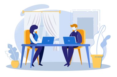 Bilgisayar üzerinde çalışan Genç Erkek ve Kadın Karakterler