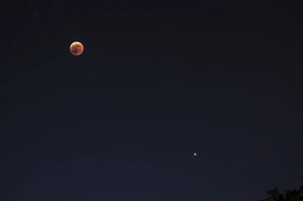 Πανοραμική Θέα Του Νυχτερόνου Ουρανού Φεγγάρι Και Τον Άρη — Φωτογραφία Αρχείου