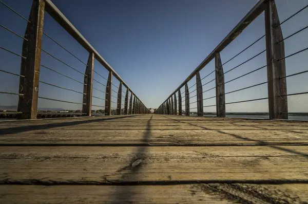 Houten Loopbrug Naar Haven — Stockfoto