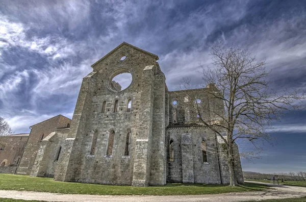 Abadia San Galgano Vista Uma Fachada Toscana Itália — Fotografia de Stock