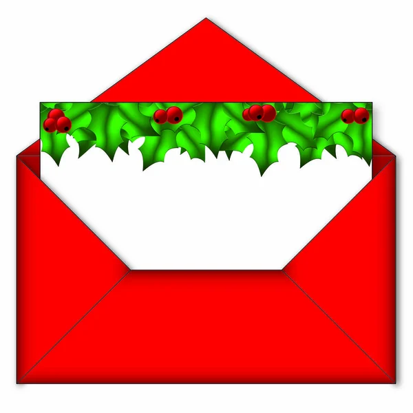 Rode Envelop Met Kerstkaart Binnen — Stockfoto