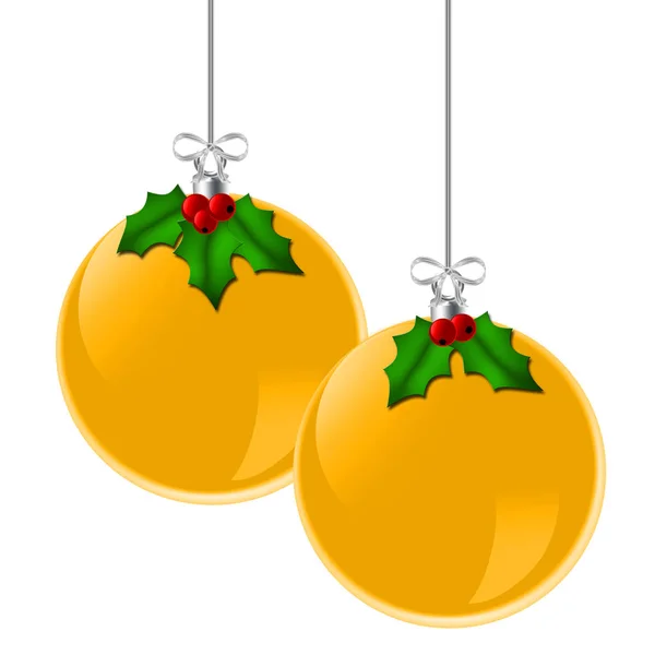 Pair Hanging Golden Christmas Balls — Stock Photo, Image