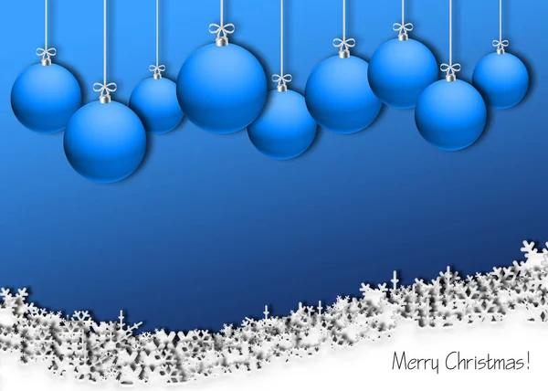 Schnee Weihnachten Winter Hintergrund Mit Blauen Kugeln Hängen Von Der — Stockfoto