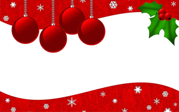 Achtergrond Met Rode Kerstballen Opknoping Met Winter Symbolen — Stockfoto