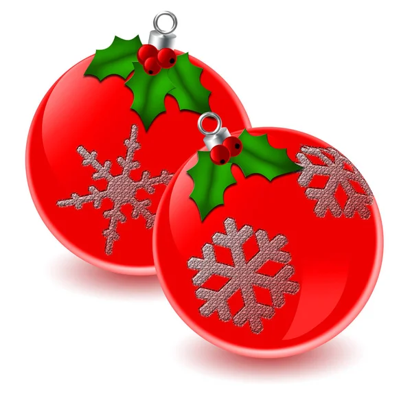 Paar Rode Kerstballen Met Symbolen — Stockfoto