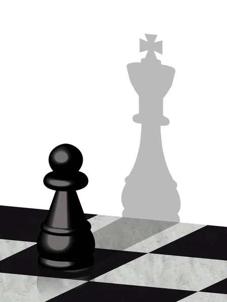 3d illustration of a pawn with shadow of a king