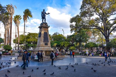 Simon Bolivar Plaza 25 de Mayo, Unesco Dünya Mirası Sucre, Bolivya heykeli