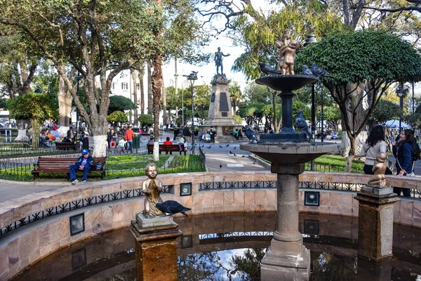 Socha Simon Bolivar Plaza Mayo Světového Dědictví Unesco Sucre Bolívie — Stock fotografie