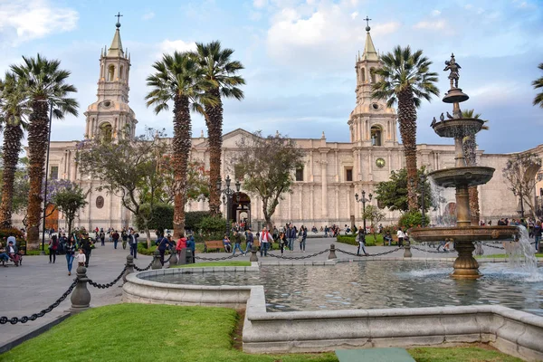 Výhled Plaza Armas Bazilika Cathdral Koloniální Budovy Arequipa Peru — Stock fotografie