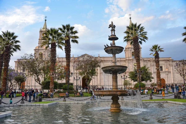 Výhled Plaza Armas Bazilika Cathdral Koloniální Budovy Arequipa Peru — Stock fotografie