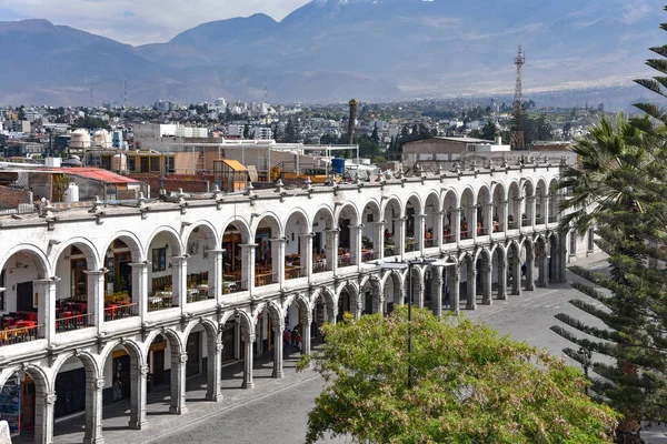 Arequipa Peru October 2018 Colonial Buildings Archways Made White Sillar — Stock Photo, Image