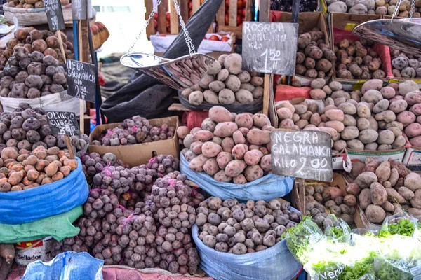 Arequipa Peru Oktober 2018 Potatis Varianterna Försäljning Den Centrala Marknaden — Stockfoto