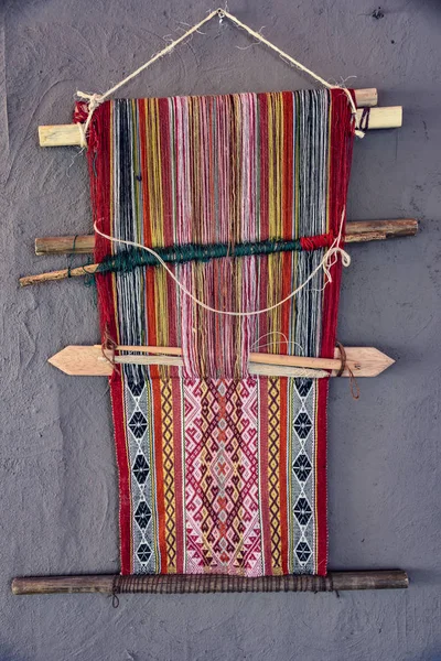 Primo Piano Dei Tradizionali Disegni Tessili Andini Arequipa Perù — Foto Stock