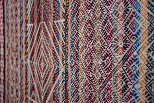 Zbliżenie Tradycyjnych Wzorów Tkanin Andyjskiej Arequipa Peru — Zdjęcie stockowe