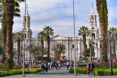 Bazilika Katedrali Arequipa Plaza de Armas, Peru, Güney Amerika.