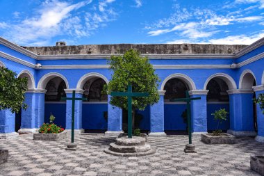 Arequipa, Peru - 7 Ekim 2018: İç avlu Manastırı Santa Catalina de Siena, UNESCO Dünya Miras Listesi