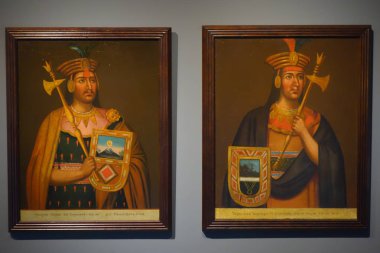 Lima, Peru - Pedro de Osma Müzesi 'nde Incas Manco Capac ve Tupac Yupanqui' nin portreleri